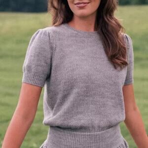 Gal Meets Glam | Renee Gray Knit Wool Blend Short Sleeve Sweater Top